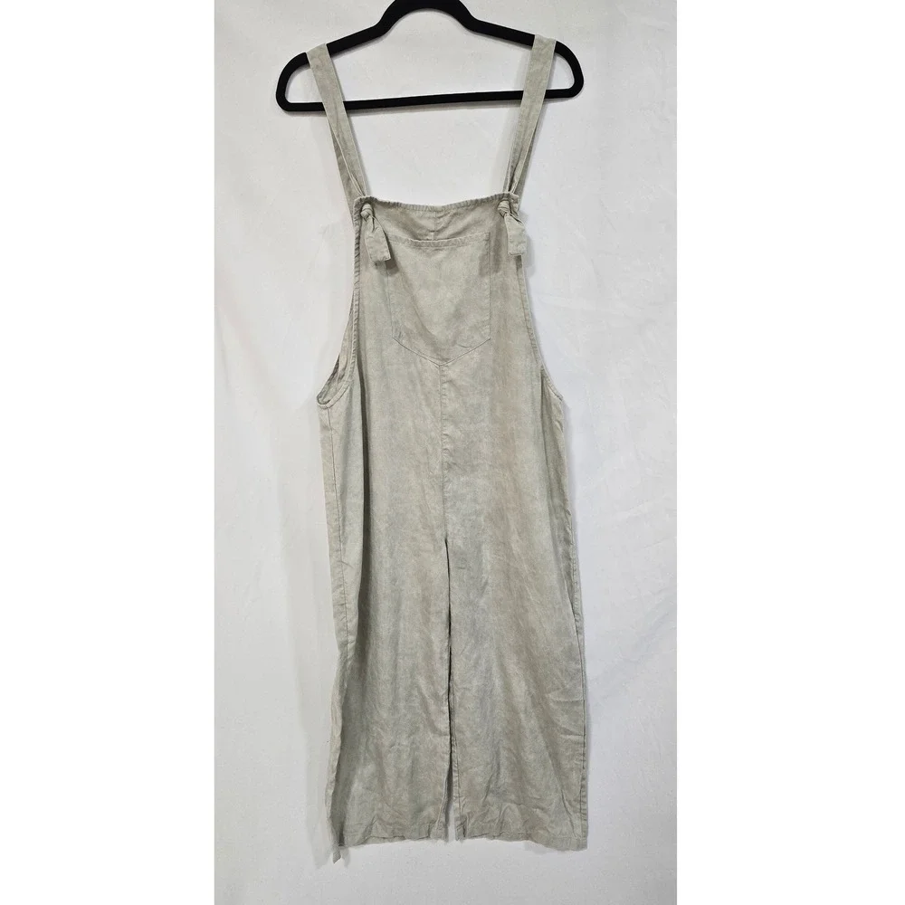 Zara‎ women L wide leg linen lyocell blend overall jumpsuit granola outdoor
